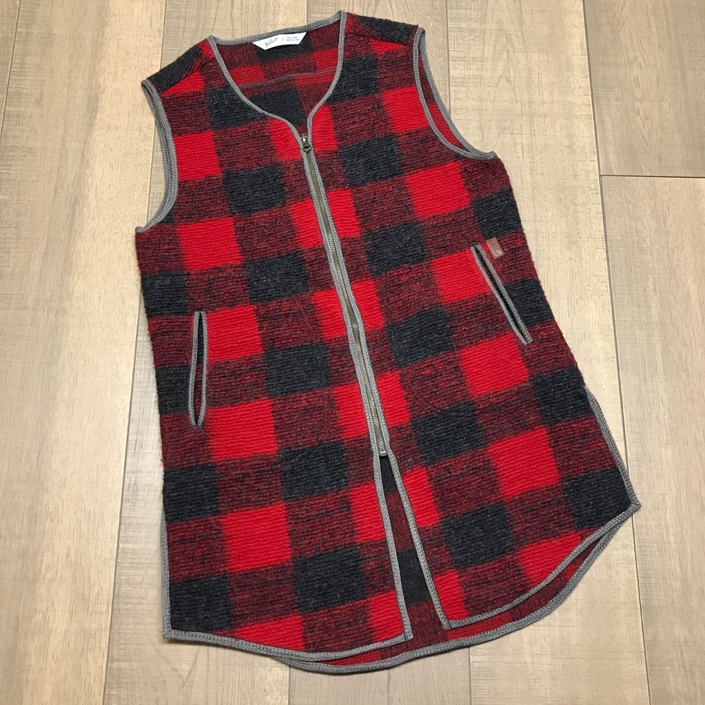 Woolrich Vest Womens Size S Red Buffalo Plaid Wool Blend Zip Winter Cabin Core
